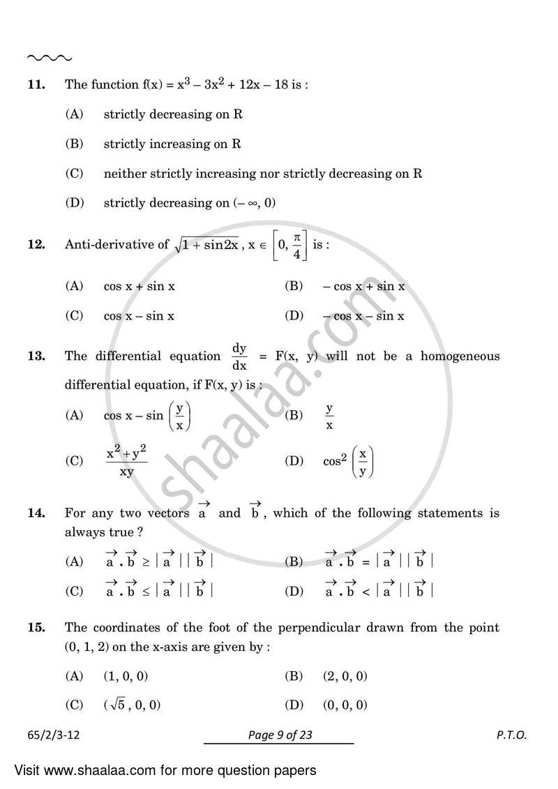Mathematics 2023-2024 - CBSE 12th - Class 12 - CBSE (Central Board of Secondary Education) question paper with PDF download