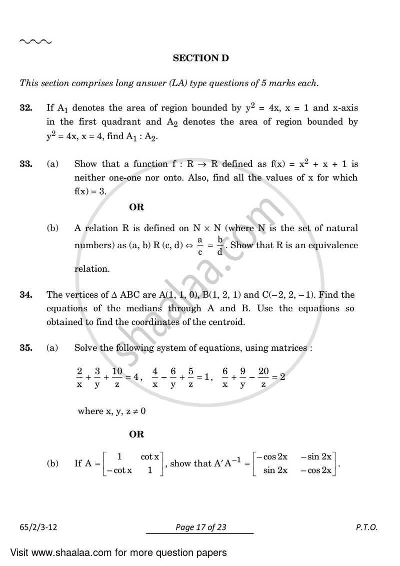 Mathematics 2023-2024 - CBSE 12th - Class 12 - CBSE (Central Board of Secondary Education) question paper with PDF download