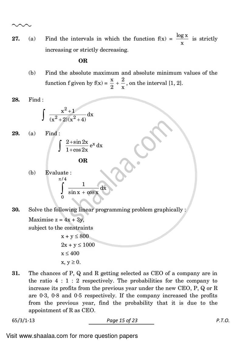 Mathematics 2023-2024 - CBSE 12th - Class 12 - CBSE (Central Board of Secondary Education) question paper with PDF download