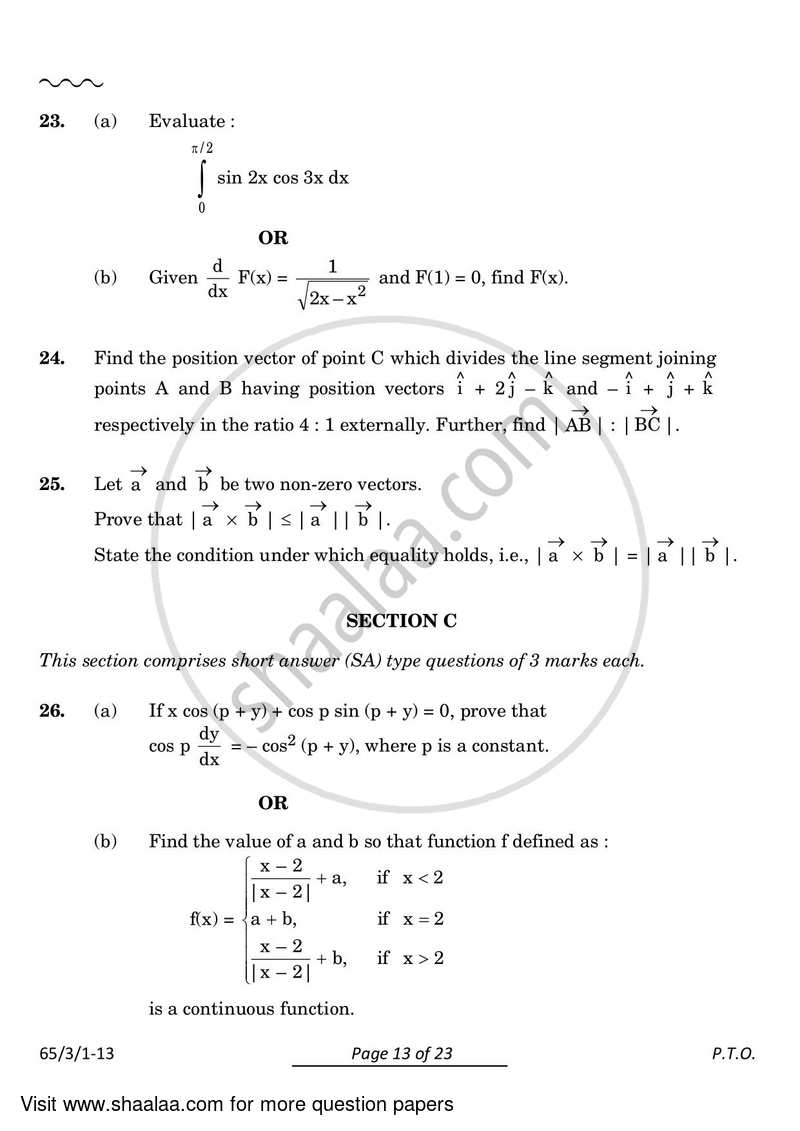 Mathematics 2023-2024 - CBSE 12th - Class 12 - CBSE (Central Board of Secondary Education) question paper with PDF download