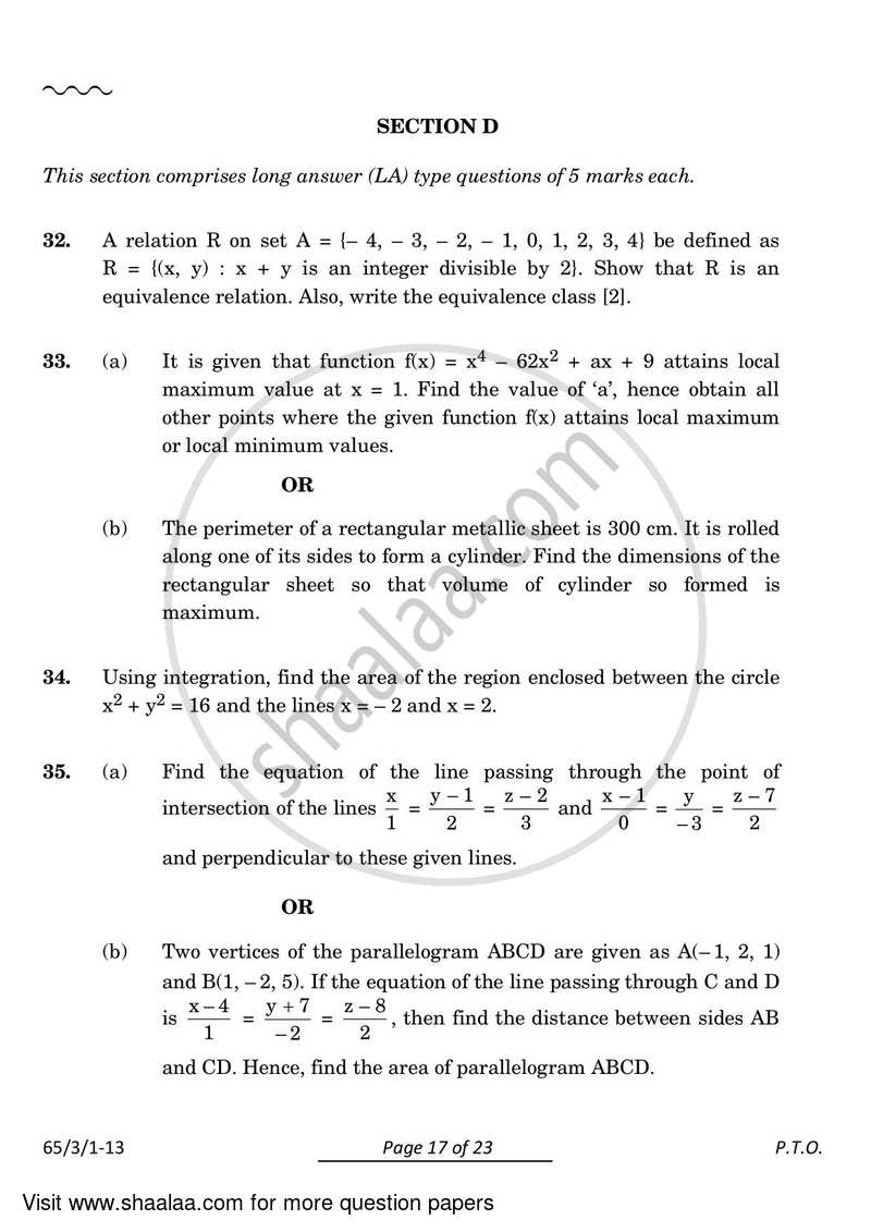 Mathematics 2023-2024 - CBSE 12th - Class 12 - CBSE (Central Board of Secondary Education) question paper with PDF download