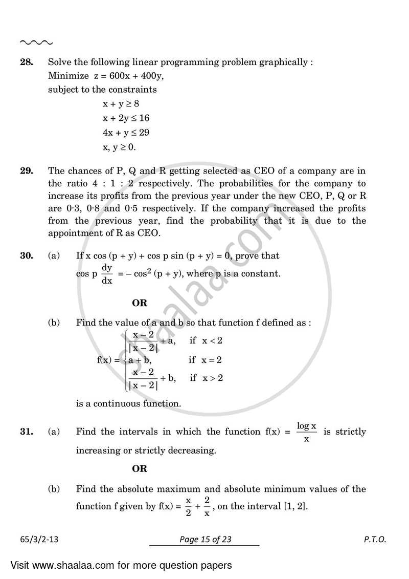 Mathematics 2023-2024 - CBSE 12th - Class 12 - CBSE (Central Board of Secondary Education) question paper with PDF download