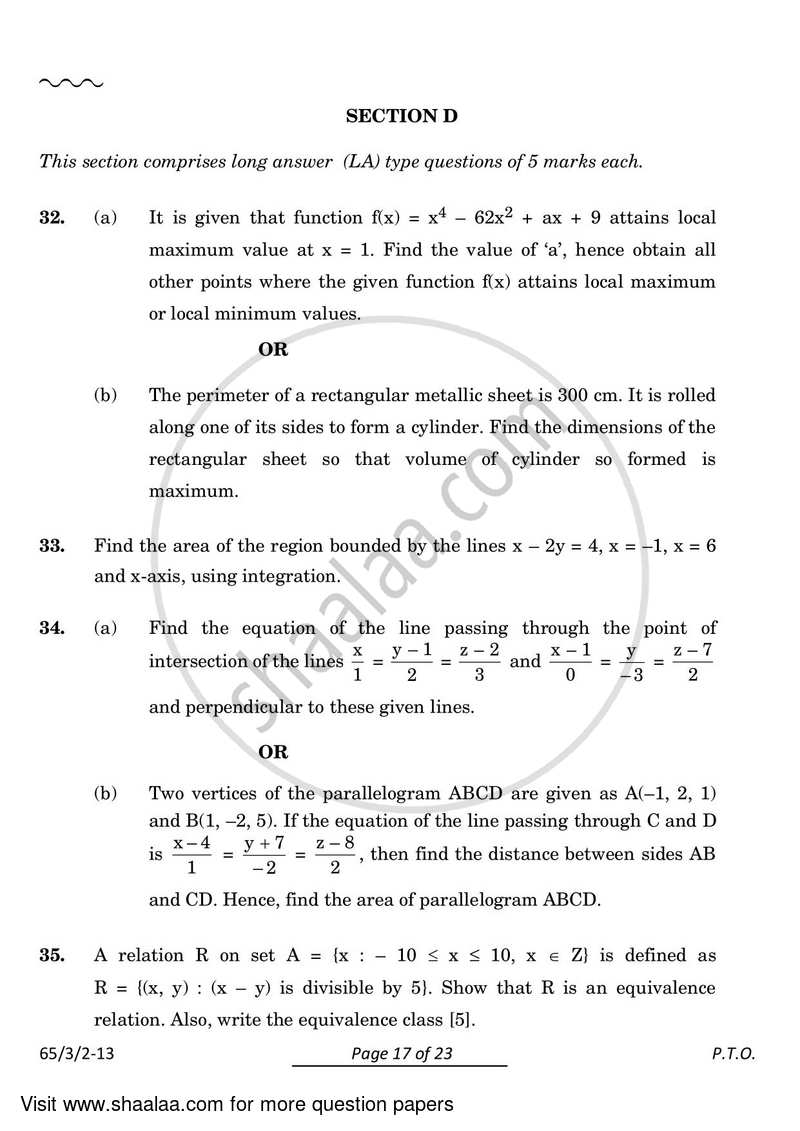 Mathematics 2023-2024 - CBSE 12th - Class 12 - CBSE (Central Board of Secondary Education) question paper with PDF download