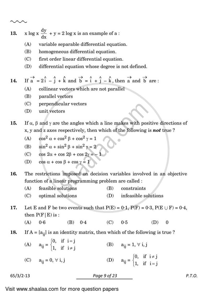 Mathematics 2023-2024 - CBSE 12th - Class 12 - CBSE (Central Board of Secondary Education) question paper with PDF download