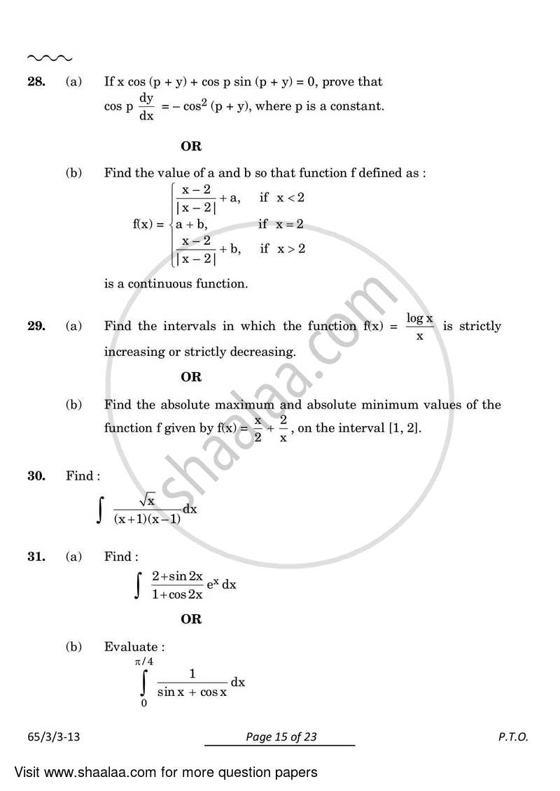 Mathematics 2023-2024 - CBSE 12th - Class 12 - CBSE (Central Board of Secondary Education) question paper with PDF download