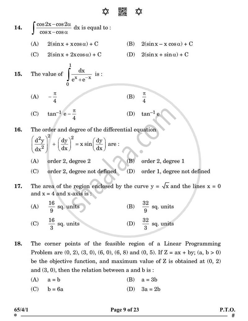 Mathematics 2024-2025 - CBSE 12th - Class 12 - CBSE (Central Board of Secondary Education) question paper with PDF download