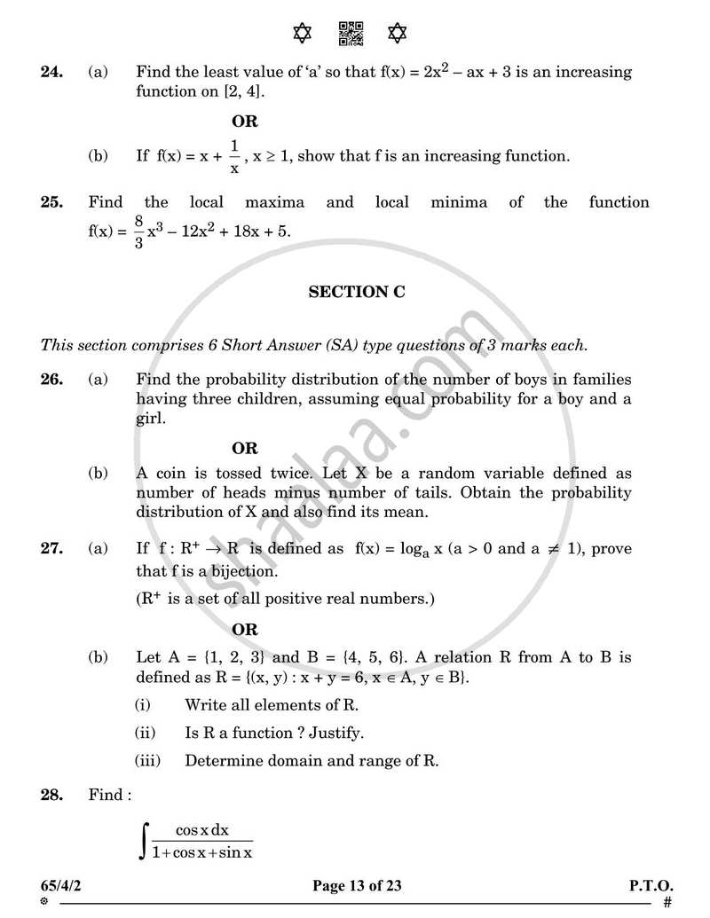 Mathematics 2024-2025 - CBSE 12th - Class 12 - CBSE (Central Board of Secondary Education) question paper with PDF download