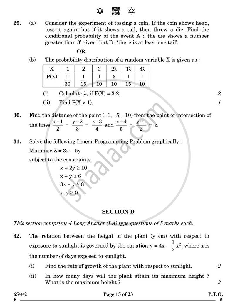 Mathematics 2024-2025 - CBSE 12th - Class 12 - CBSE (Central Board of Secondary Education) question paper with PDF download