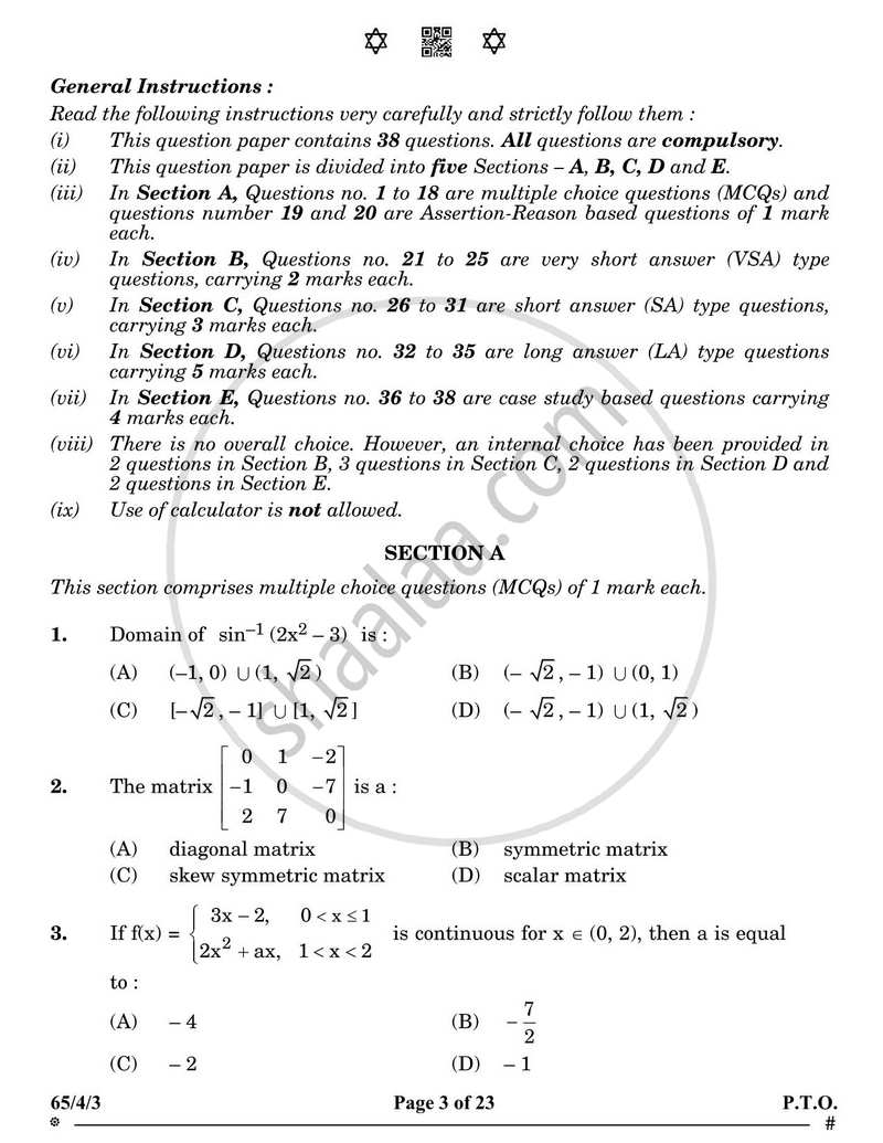 Mathematics 2024-2025 - CBSE 12th - Class 12 - CBSE (Central Board of Secondary Education) question paper with PDF download