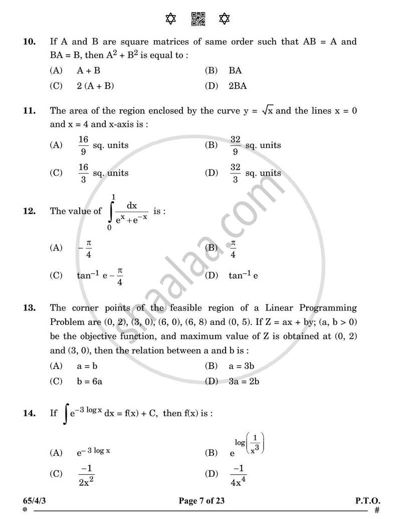 Mathematics 2024-2025 - CBSE 12th - Class 12 - CBSE (Central Board of Secondary Education) question paper with PDF download