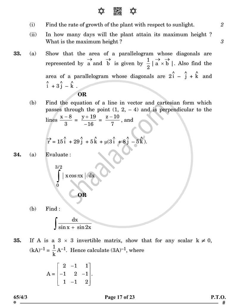 Mathematics 2024-2025 - CBSE 12th - Class 12 - CBSE (Central Board of Secondary Education) question paper with PDF download