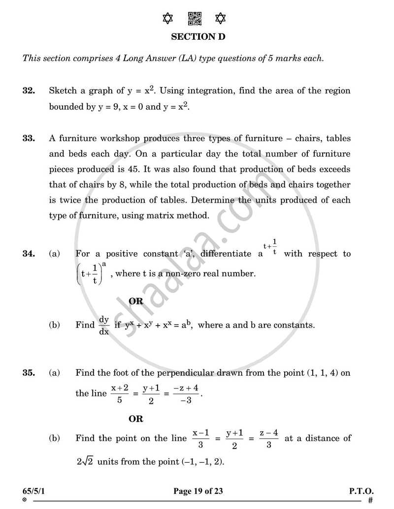 Mathematics 2024-2025 - CBSE 12th - Class 12 - CBSE (Central Board of Secondary Education) question paper with PDF download