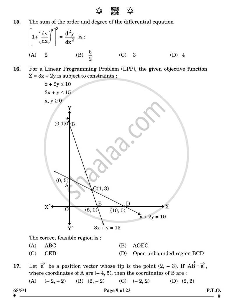 Mathematics 2024-2025 - CBSE 12th - Class 12 - CBSE (Central Board of Secondary Education) question paper with PDF download