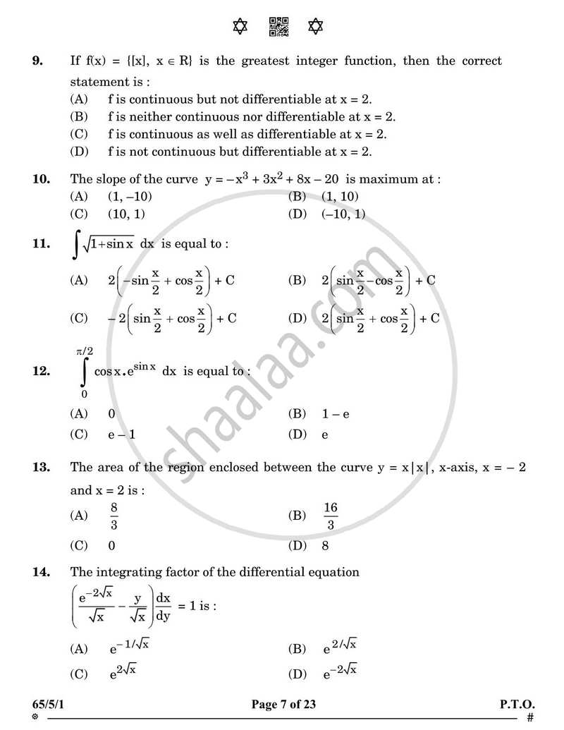 Mathematics 2024-2025 - CBSE 12th - Class 12 - CBSE (Central Board of Secondary Education) question paper with PDF download