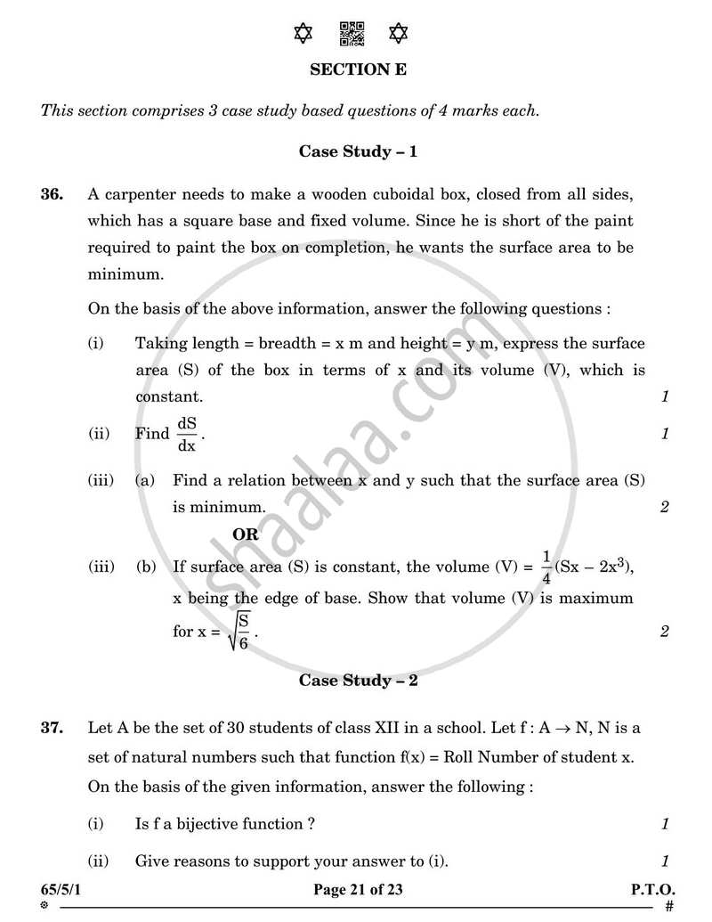 Mathematics 2024-2025 - CBSE 12th - Class 12 - CBSE (Central Board of Secondary Education) question paper with PDF download