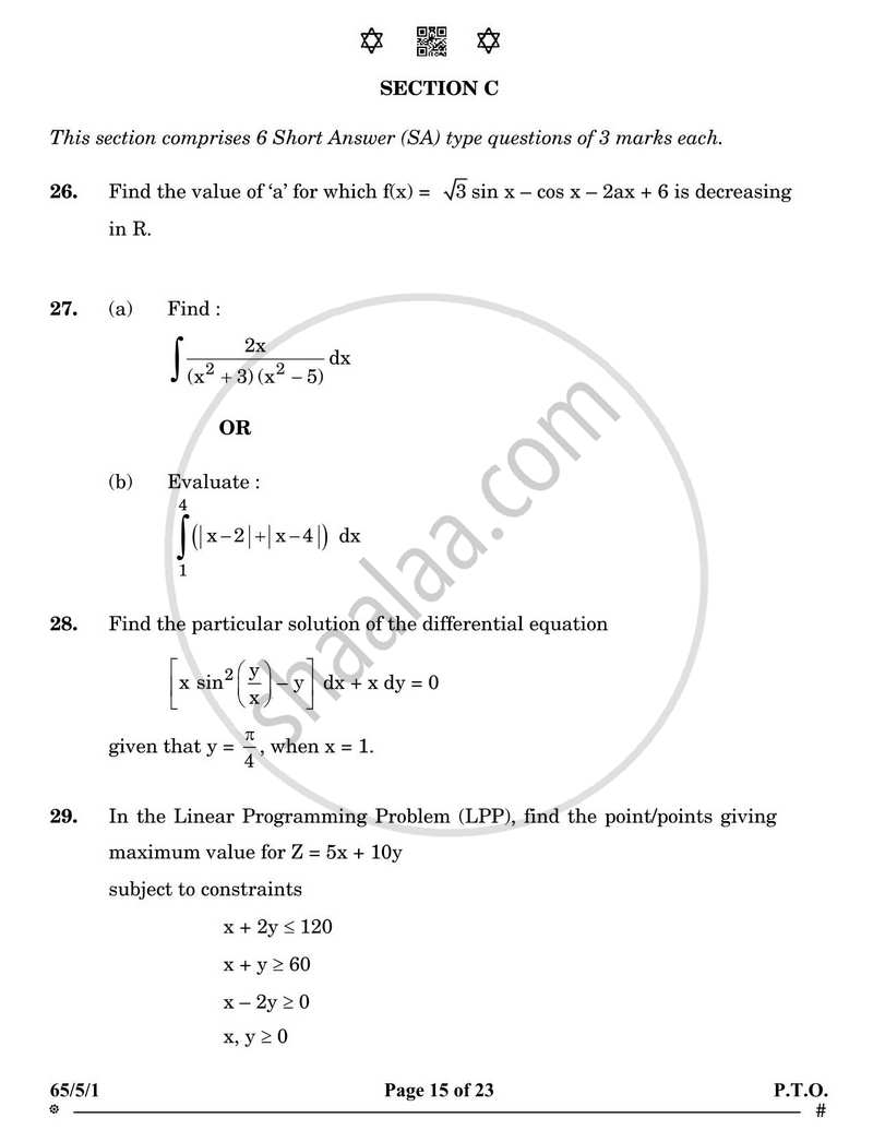 Mathematics 2024-2025 - CBSE 12th - Class 12 - CBSE (Central Board of Secondary Education) question paper with PDF download