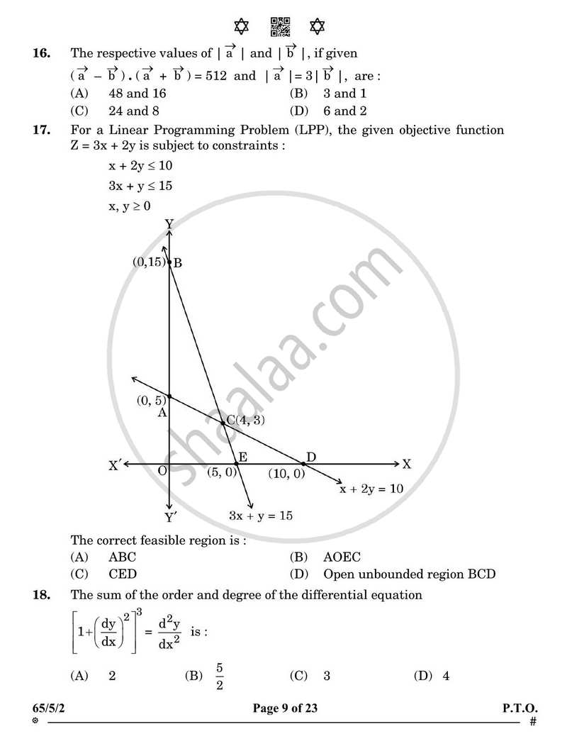 Mathematics 2024-2025 - CBSE 12th - Class 12 - CBSE (Central Board of Secondary Education) question paper with PDF download