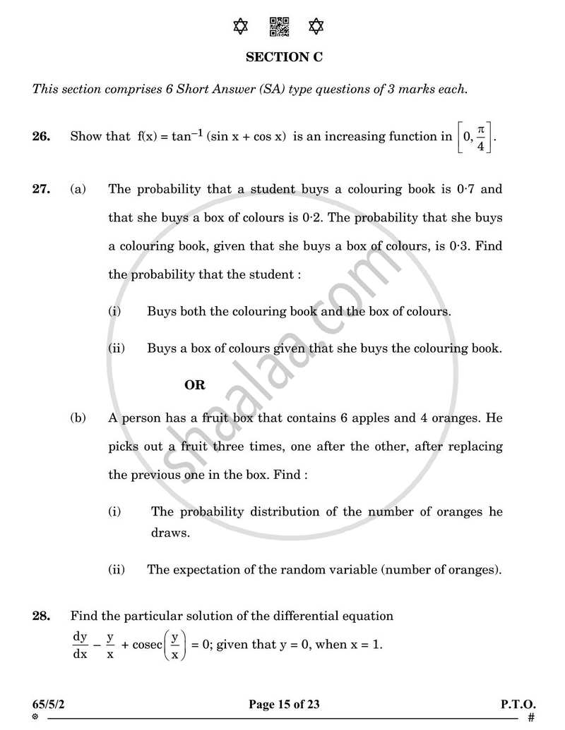 Mathematics 2024-2025 - CBSE 12th - Class 12 - CBSE (Central Board of Secondary Education) question paper with PDF download