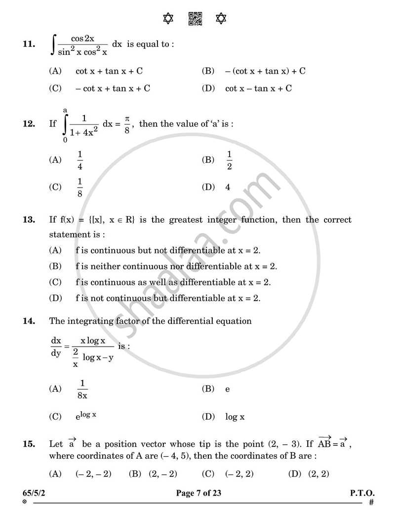 Mathematics 2024-2025 - CBSE 12th - Class 12 - CBSE (Central Board of Secondary Education) question paper with PDF download