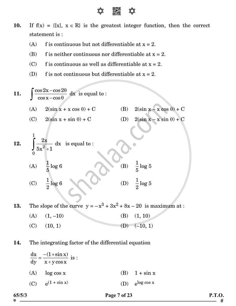 Mathematics 2024-2025 - CBSE 12th - Class 12 - CBSE (Central Board of Secondary Education) question paper with PDF download