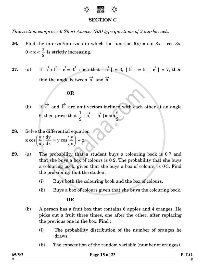 Mathematics 2024-2025 - CBSE 12th - Class 12 - CBSE (Central Board of Secondary Education) question paper with PDF download