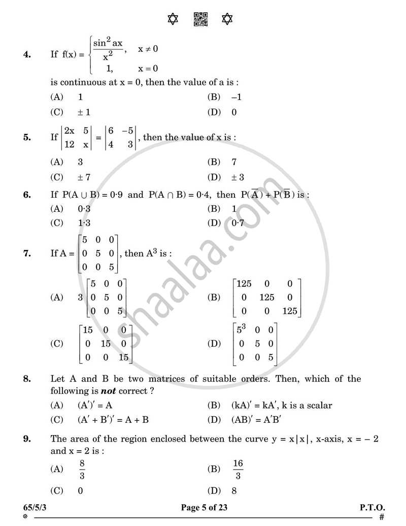 Mathematics 2024-2025 - CBSE 12th - Class 12 - CBSE (Central Board of Secondary Education) question paper with PDF download
