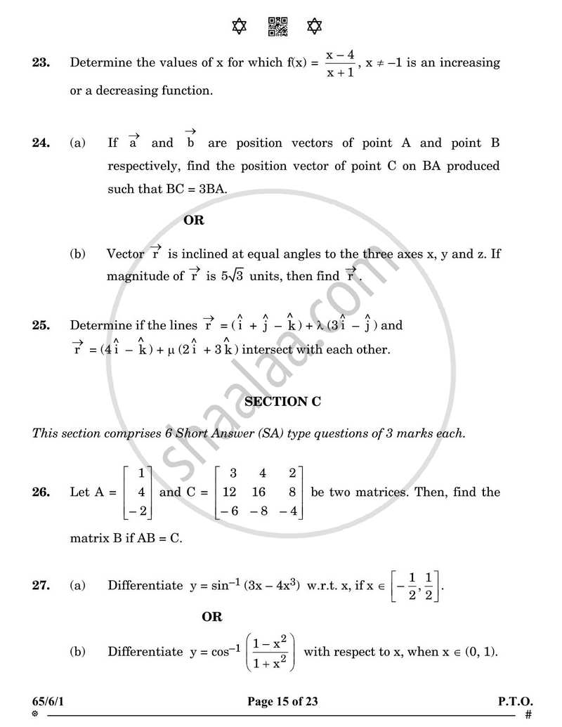 Mathematics 2024-2025 - CBSE 12th - Class 12 - CBSE (Central Board of Secondary Education) question paper with PDF download