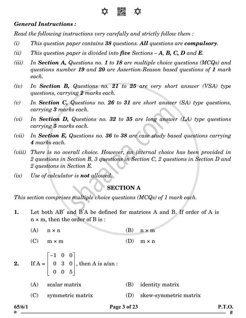 Mathematics 2024-2025 - CBSE 12th - Class 12 - CBSE (Central Board of Secondary Education) question paper with PDF download
