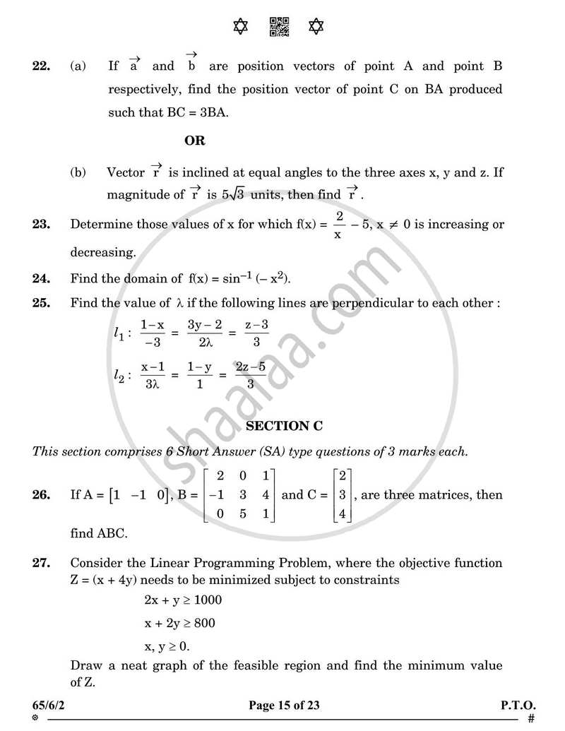 Mathematics 2024-2025 - CBSE 12th - Class 12 - CBSE (Central Board of Secondary Education) question paper with PDF download