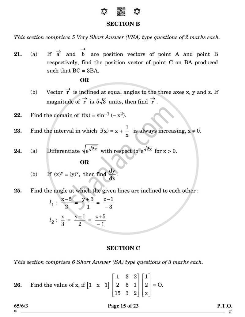 Mathematics 2024-2025 - CBSE 12th - Class 12 - CBSE (Central Board of Secondary Education) question paper with PDF download