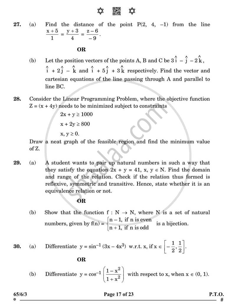 Mathematics 2024-2025 - CBSE 12th - Class 12 - CBSE (Central Board of Secondary Education) question paper with PDF download
