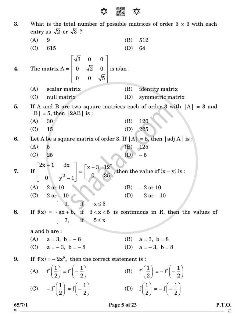 Mathematics 2024-2025 - CBSE 12th - Class 12 - CBSE (Central Board of Secondary Education) question paper with PDF download