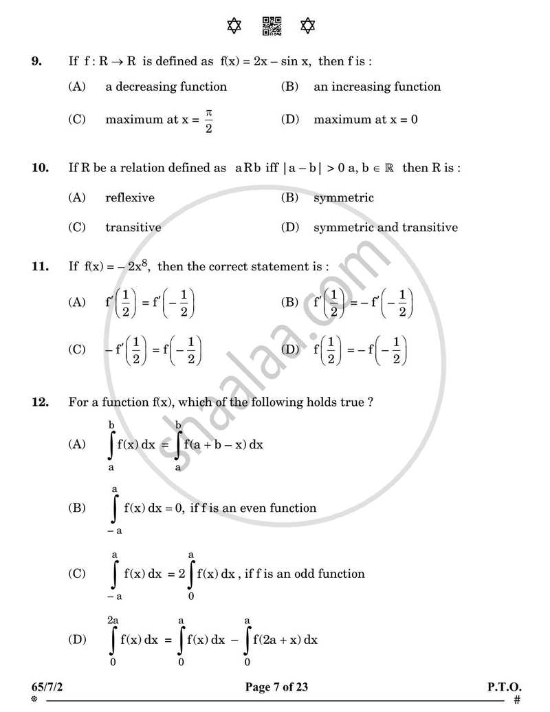 Mathematics 2024-2025 - CBSE 12th - Class 12 - CBSE (Central Board of Secondary Education) question paper with PDF download