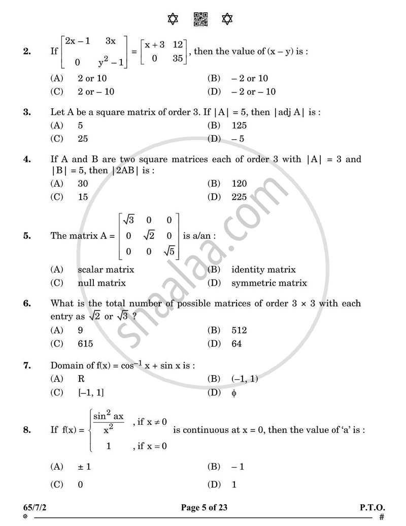 Mathematics 2024-2025 - CBSE 12th - Class 12 - CBSE (Central Board of Secondary Education) question paper with PDF download