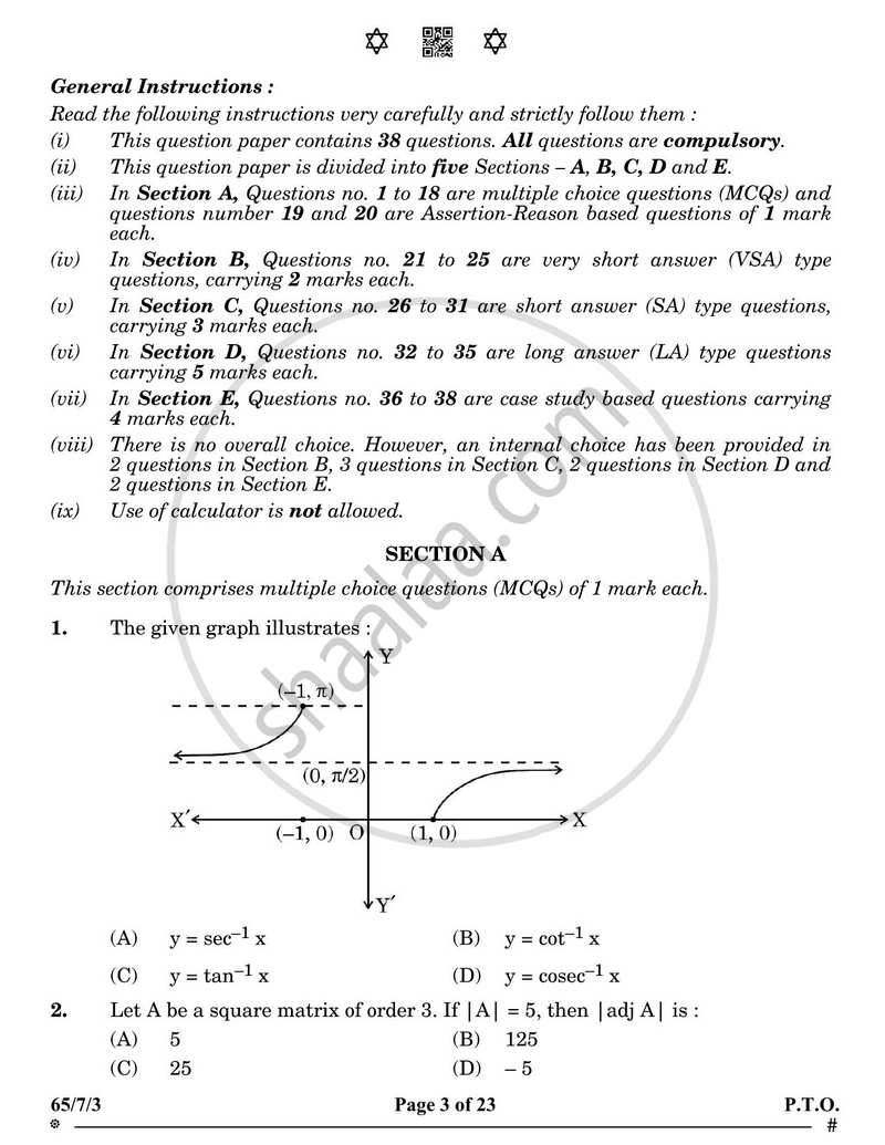 Mathematics 2024-2025 - CBSE 12th - Class 12 - CBSE (Central Board of Secondary Education) question paper with PDF download