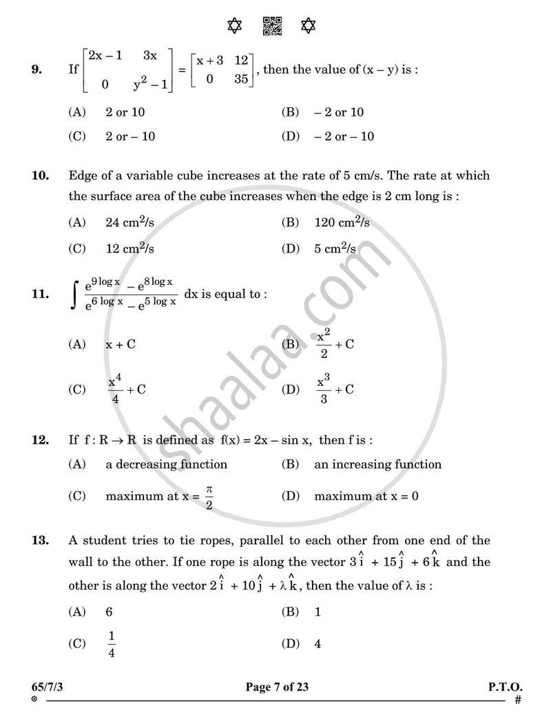 Mathematics 2024-2025 - CBSE 12th - Class 12 - CBSE (Central Board of Secondary Education) question paper with PDF download