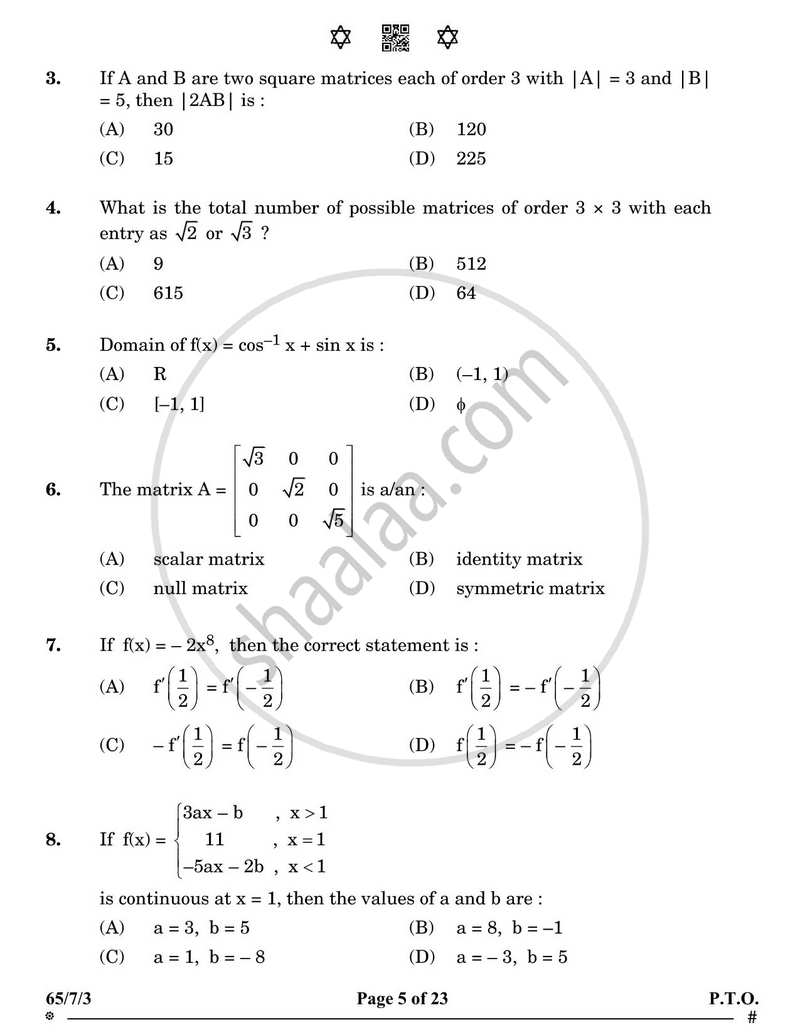 Mathematics 2024-2025 - CBSE 12th - Class 12 - CBSE (Central Board of Secondary Education) question paper with PDF download