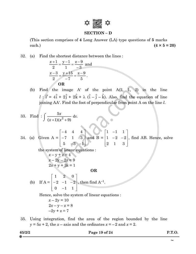 Mathematics 2024-2025 - CBSE 12th - Class 12 - CBSE (Central Board of Secondary Education) question paper with PDF download