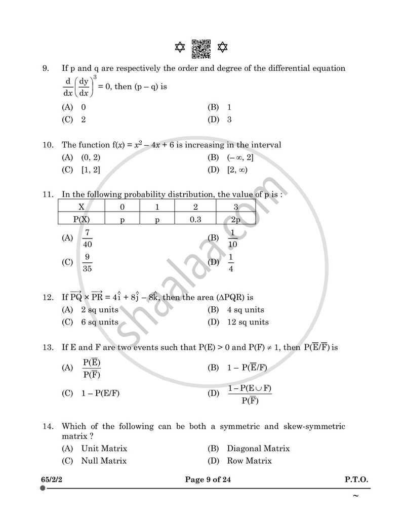 Mathematics 2024-2025 - CBSE 12th - Class 12 - CBSE (Central Board of Secondary Education) question paper with PDF download