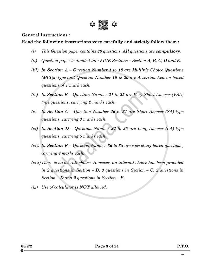 Mathematics 2024-2025 - CBSE 12th - Class 12 - CBSE (Central Board of Secondary Education) question paper with PDF download