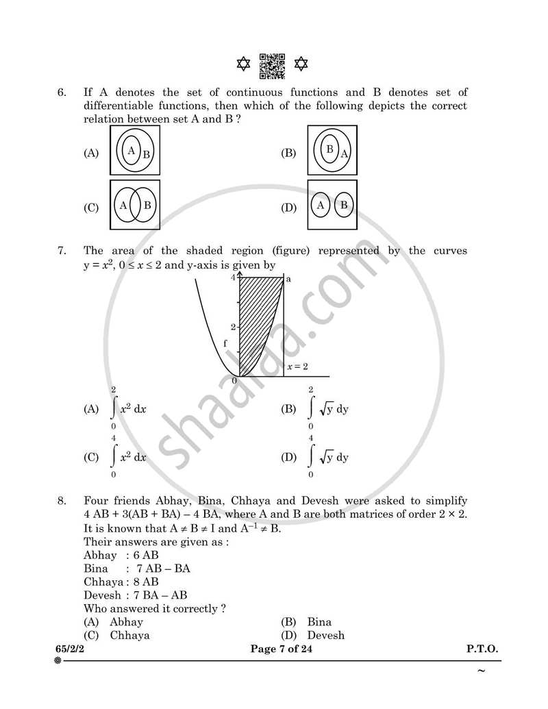 Mathematics 2024-2025 - CBSE 12th - Class 12 - CBSE (Central Board of Secondary Education) question paper with PDF download