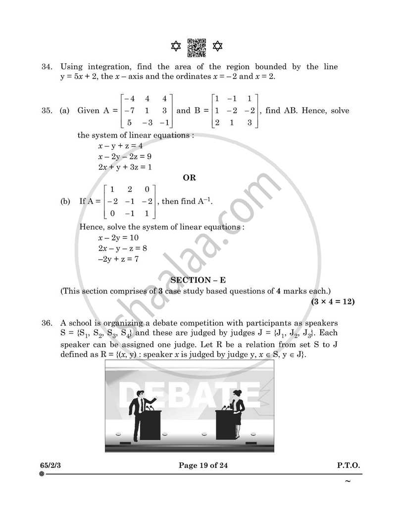 Mathematics 2024-2025 - CBSE 12th - Class 12 - CBSE (Central Board of Secondary Education) question paper with PDF download