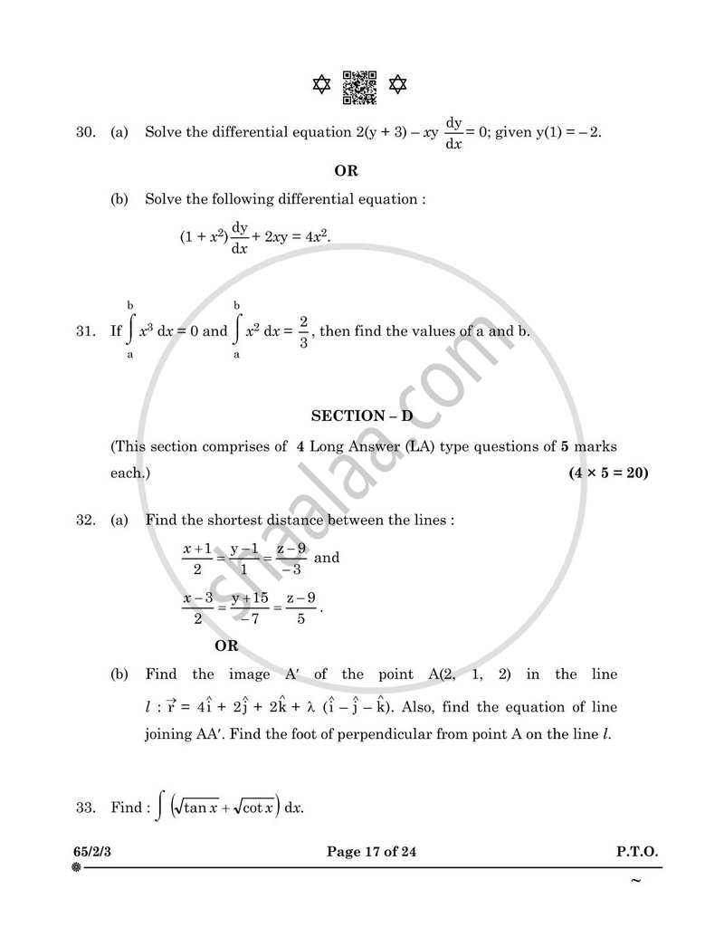 Mathematics 2024-2025 - CBSE 12th - Class 12 - CBSE (Central Board of Secondary Education) question paper with PDF download