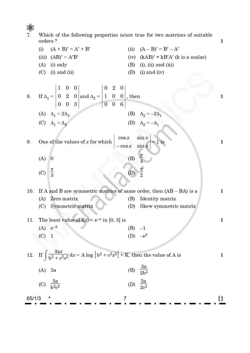 Mathematics 2025-2026 - CBSE 12th - Class 12 - CBSE (Central Board of Secondary Education) question paper with PDF download