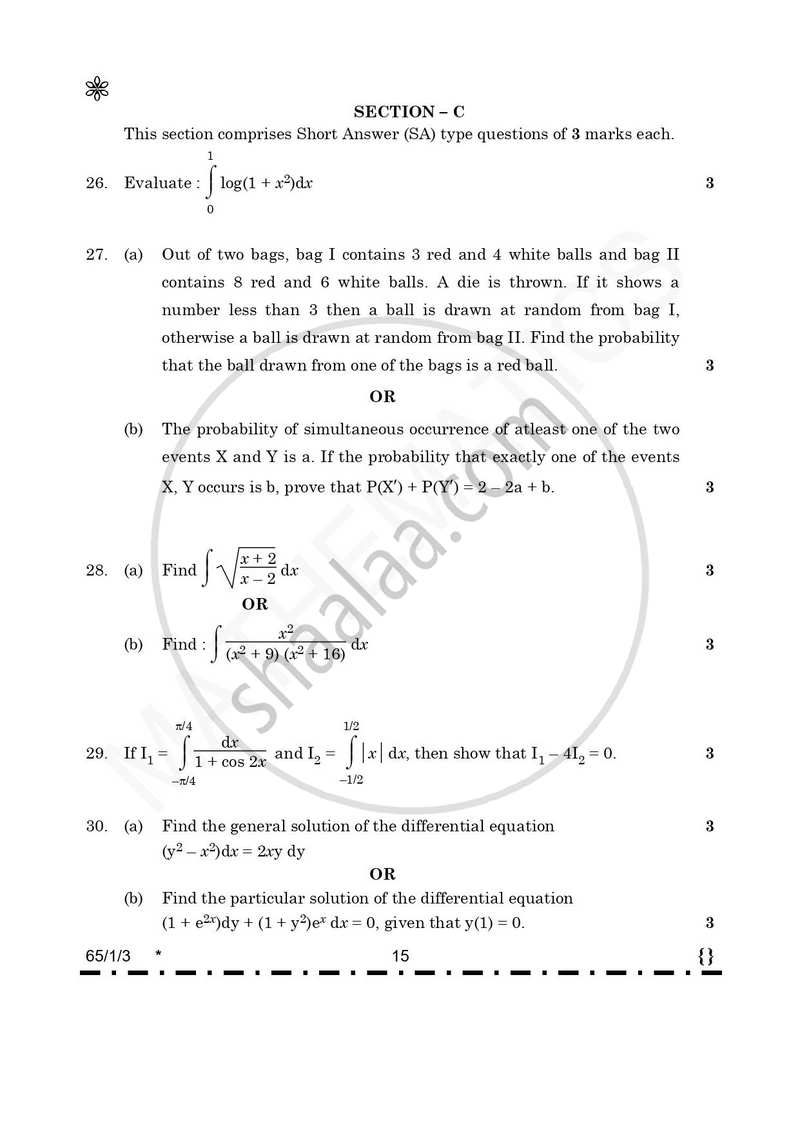 Mathematics 2025-2026 - CBSE 12th - Class 12 - CBSE (Central Board of Secondary Education) question paper with PDF download