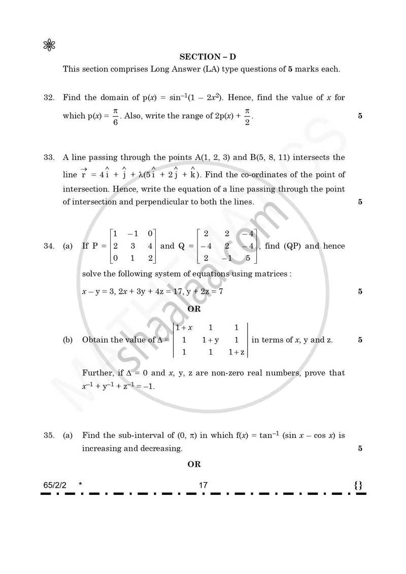 Mathematics 2025-2026 - CBSE 12th - Class 12 - CBSE (Central Board of Secondary Education) question paper with PDF download