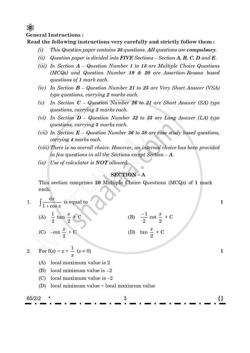 Mathematics 2025-2026 - CBSE 12th - Class 12 - CBSE (Central Board of Secondary Education) question paper with PDF download