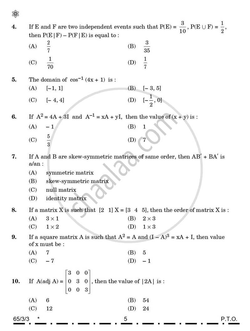 Mathematics 2025-2026 - CBSE 12th - Class 12 - CBSE (Central Board of Secondary Education) question paper with PDF download