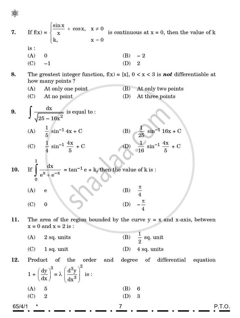 Mathematics 2025-2026 - CBSE 12th - Class 12 - CBSE (Central Board of Secondary Education) question paper with PDF download