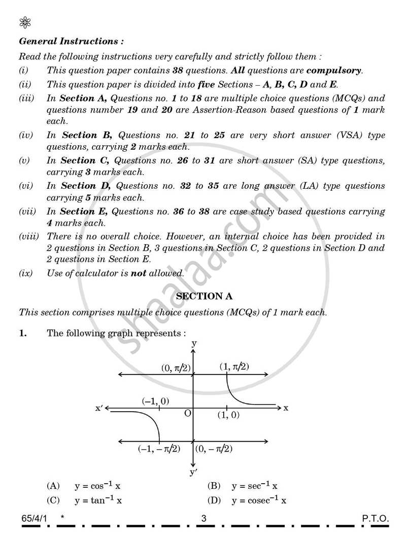 Mathematics 2025-2026 - CBSE 12th - Class 12 - CBSE (Central Board of Secondary Education) question paper with PDF download
